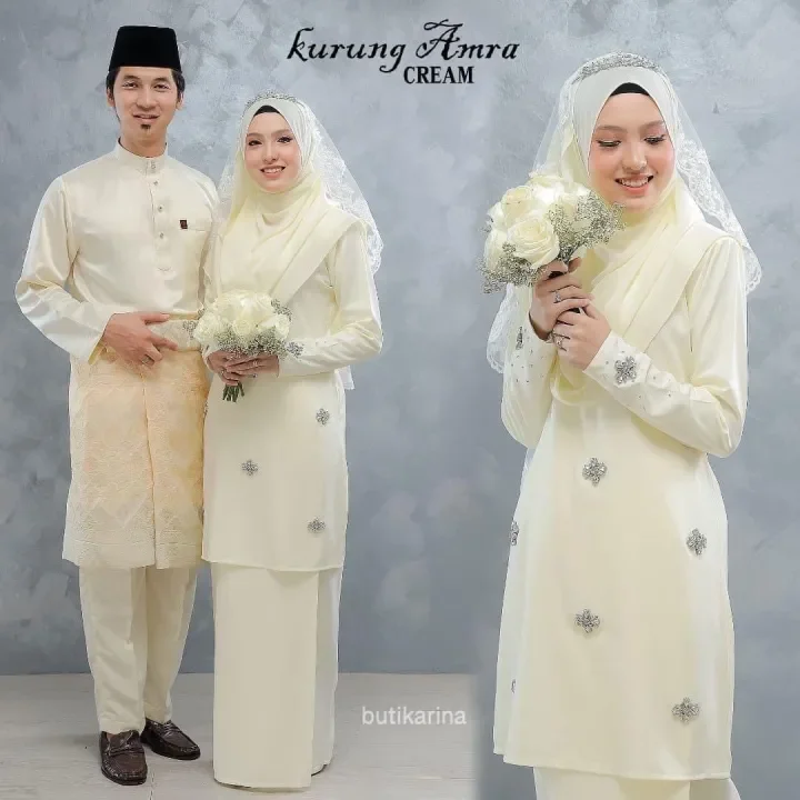 Baju Kurung Moden Cream Krim  Baju Nikah  Baju Kahwin  Baju Sanding   Baju Raya  Koleksi set couple sedondon  Baju Kurung Moden Amra   butikarina 