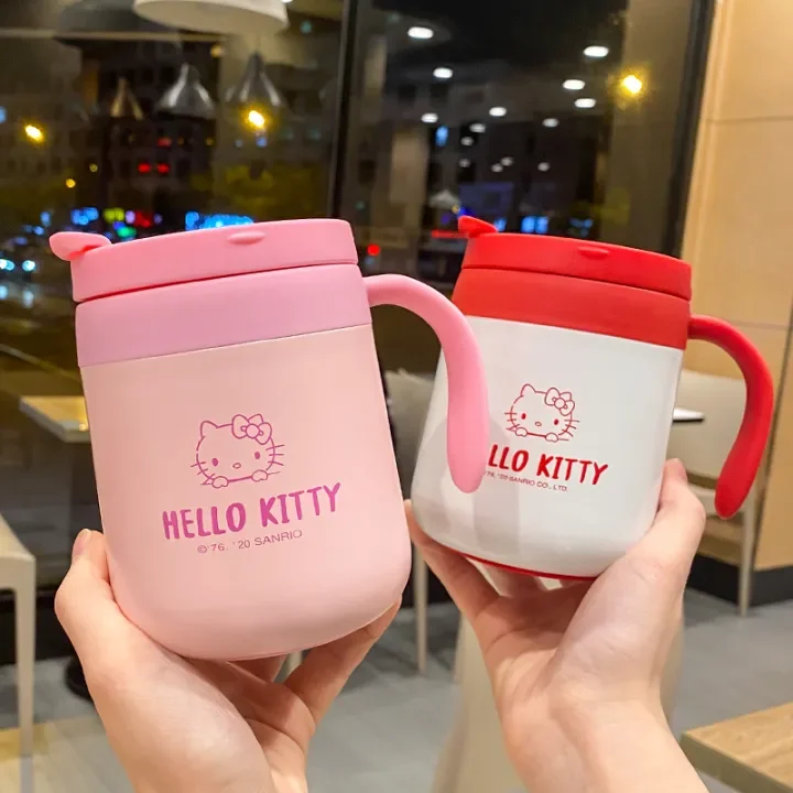 Korean Hello Kitty Cute Mug Creative Cute Girl Stainless Steel Vacuum Cup Coffee Cup With Handle Office Water Cup Lazada Singapore