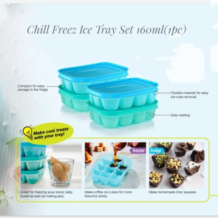 Tupperware Chill Freez Ice Tray Green/Blue Tray Set 160ml(1pc)