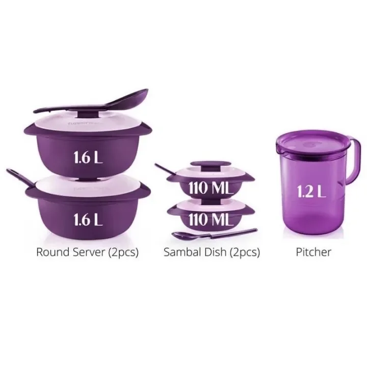 Tupperware Purple Royale Round Server with Serving Spoon Set