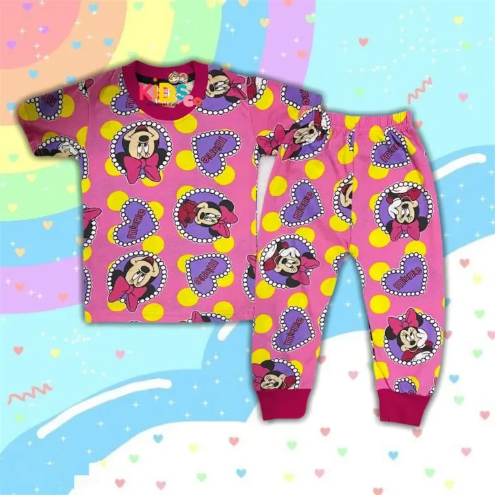 Pyjamas Minnie Mouse Printed Cotton Kids Size Lazada