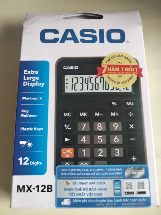 máy tính Casio MX -12B , BẢO HÀNH TRỌN ĐỜI , công ty nhập khẩu Bình tây ( BITEX)