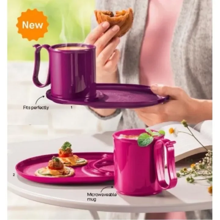 Tupperware Murah Tea For Two Plate and Mug (Set Purple Or Pink)