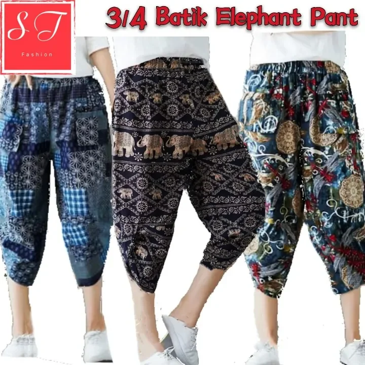 Unisex Thailand Batik Elephant 3 4 Three Quarter Pant Plus Size Women Pant Men Pant Thailand Batik Gajah Seluar Tiga Suku Kain Sejuk 男女七分大象裤 Lazada